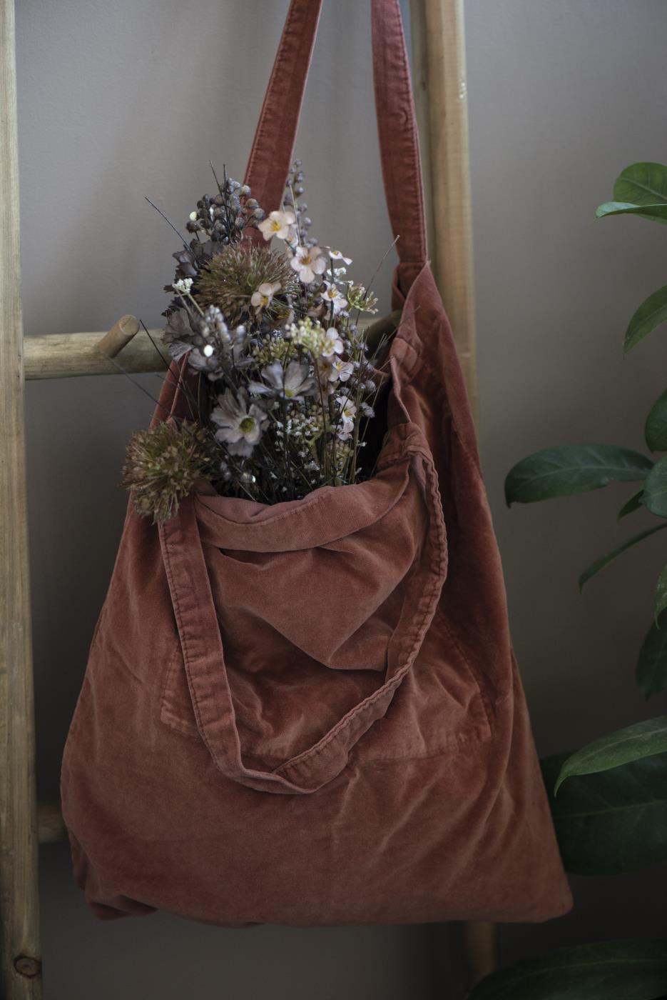 Veske m/innvendig lomme, velour, rust